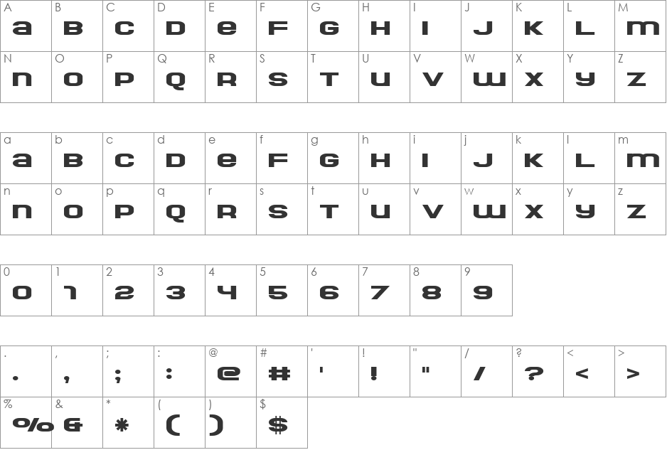 Resurrector font character map preview