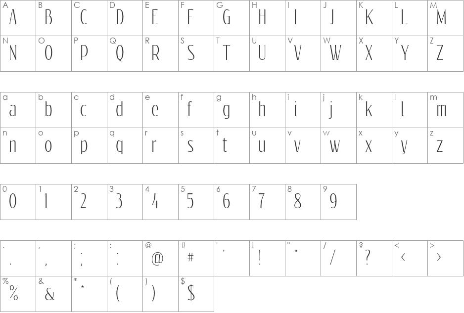 Reswysokr font character map preview