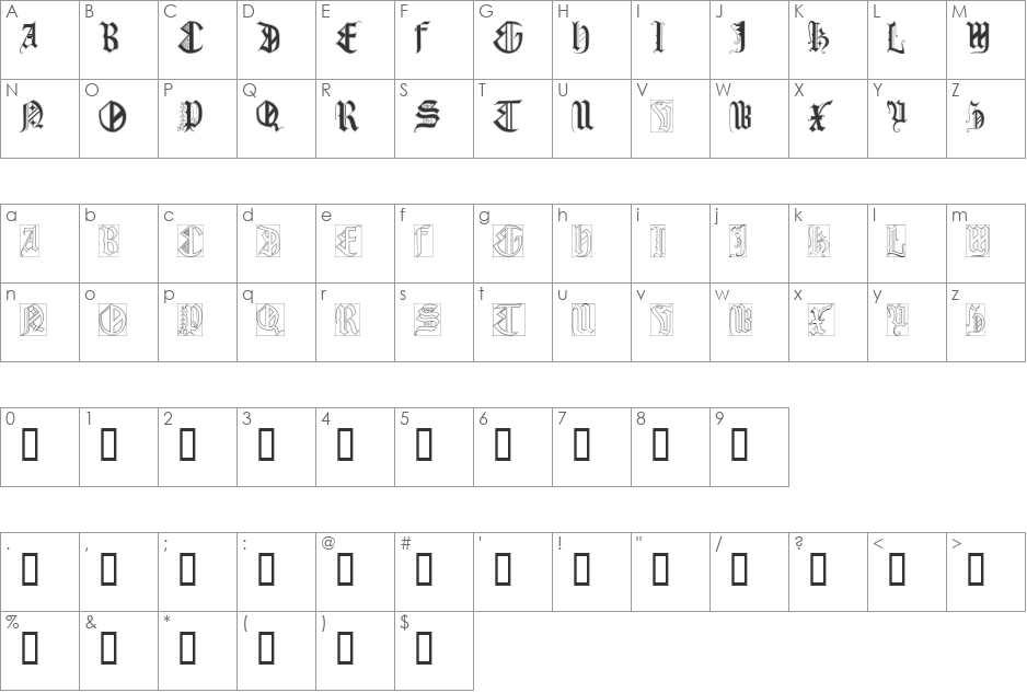 Reta Caps font character map preview