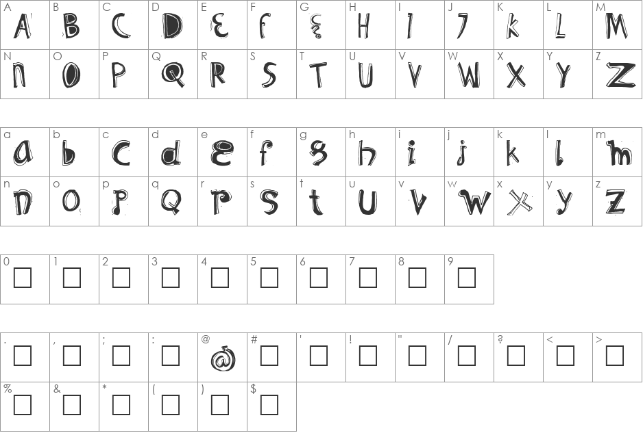 Retaliation font character map preview