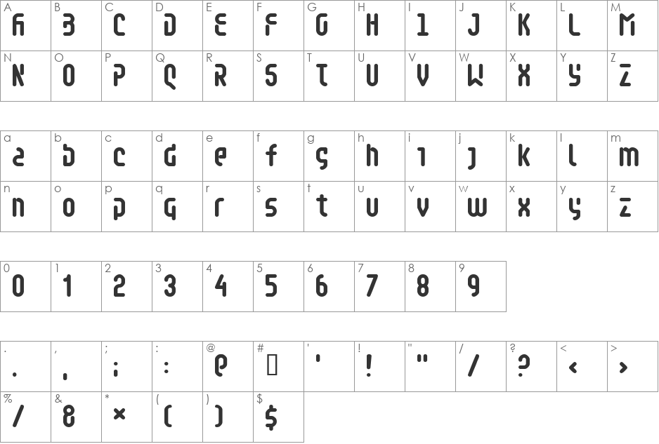 Retaliator font character map preview