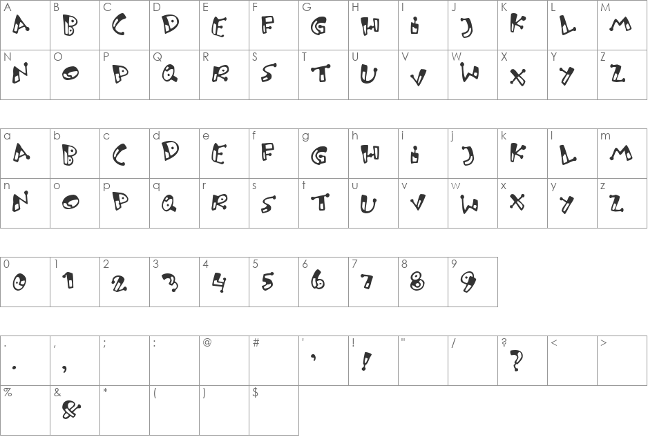 Retara Simples font character map preview