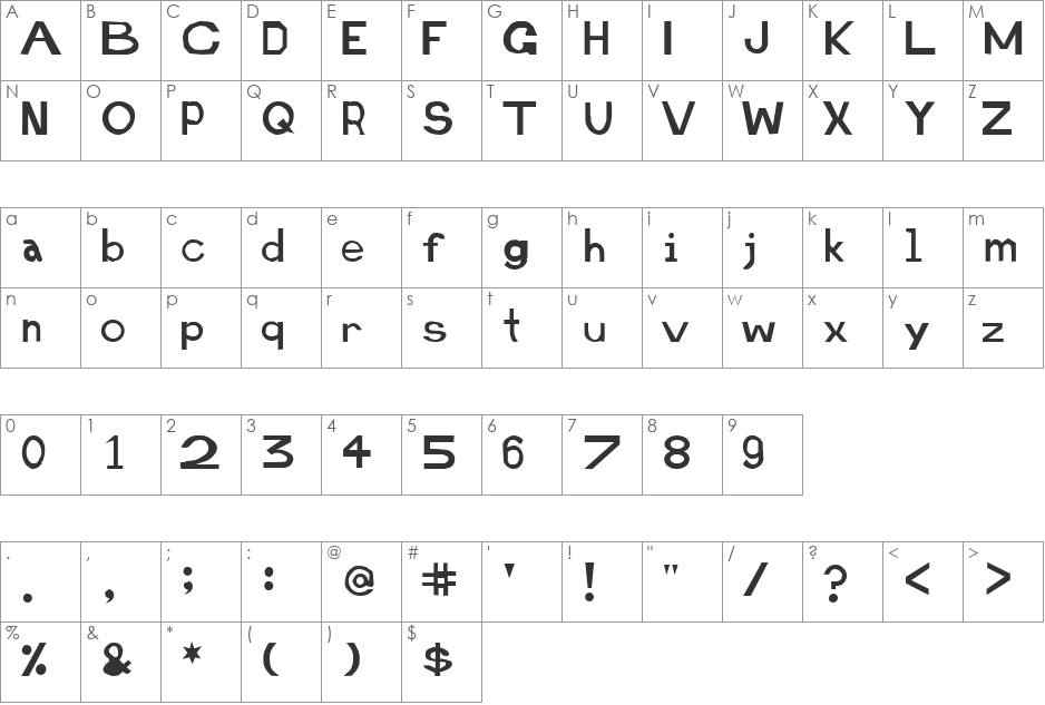 Retardo font character map preview