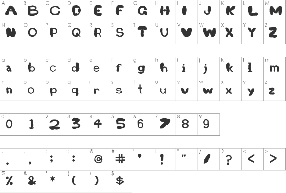 Retardo Splat font character map preview