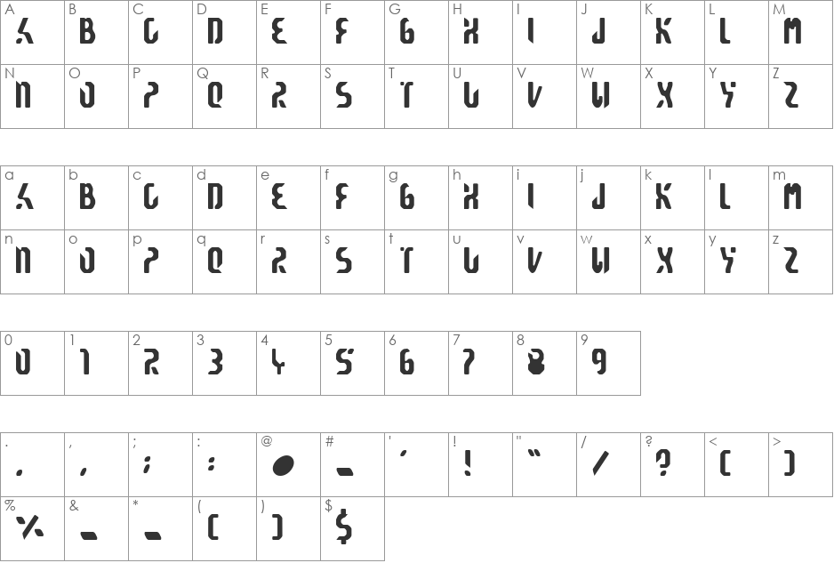 Reticulan font character map preview