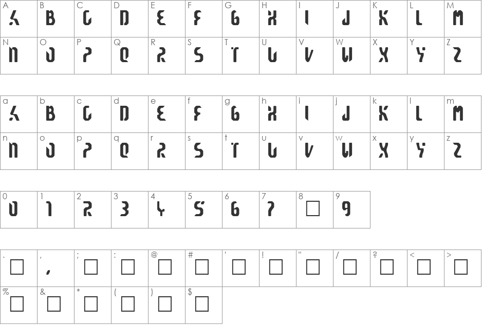 Reticulan font character map preview