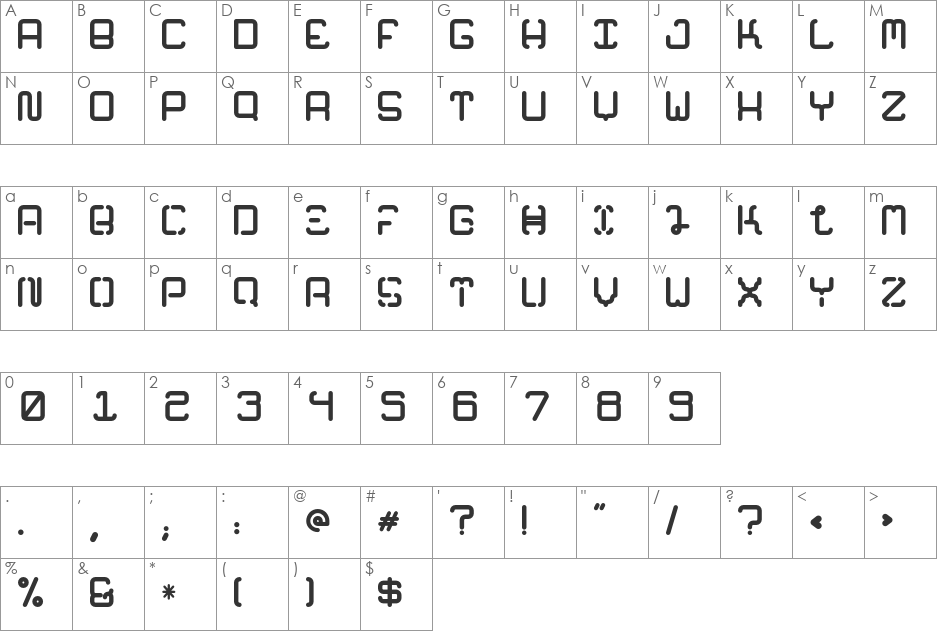 Retiro font character map preview