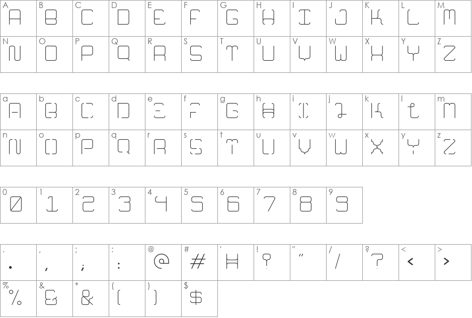 Retiro font character map preview