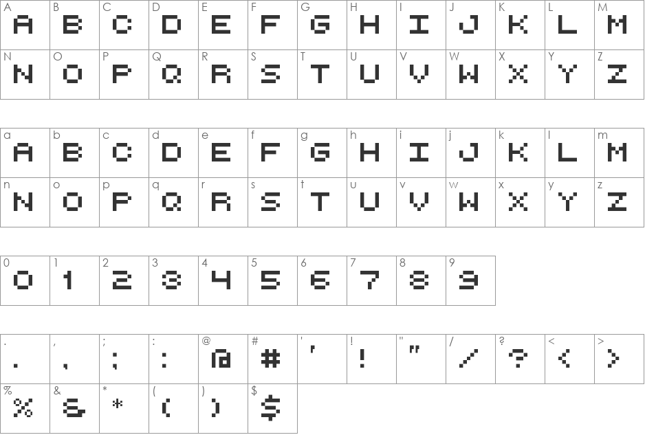 Retro Computer font character map preview
