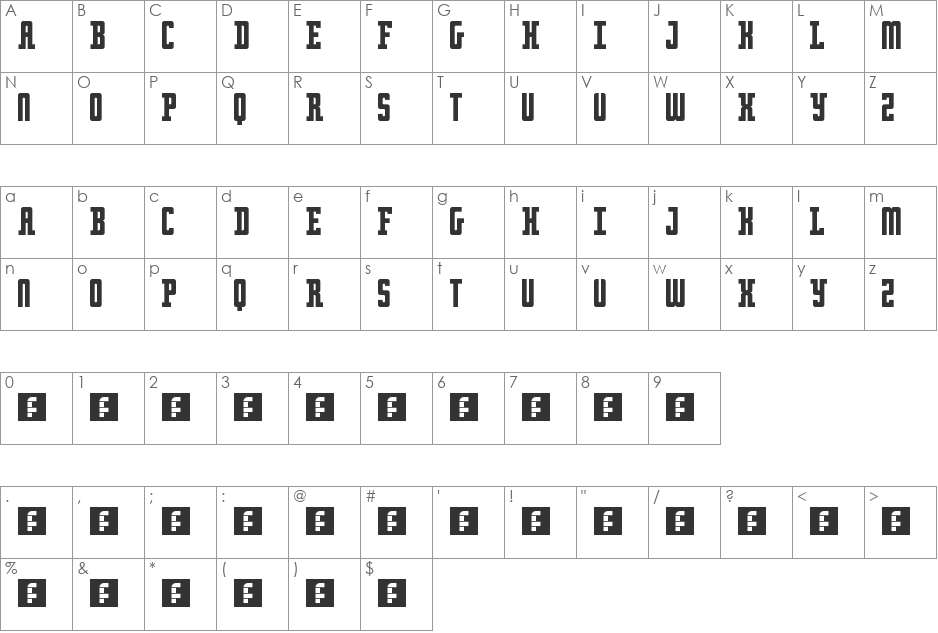 Retro serif font character map preview