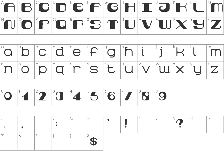 Retro60 font character map preview