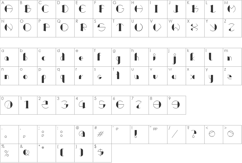 Retrocircular  font character map preview