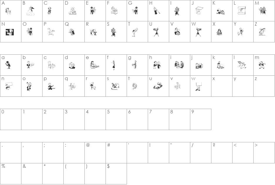 Retrodings font character map preview