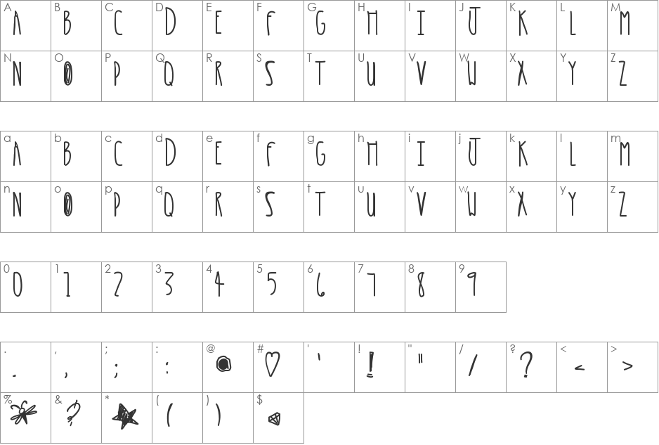 RetroElectro font character map preview