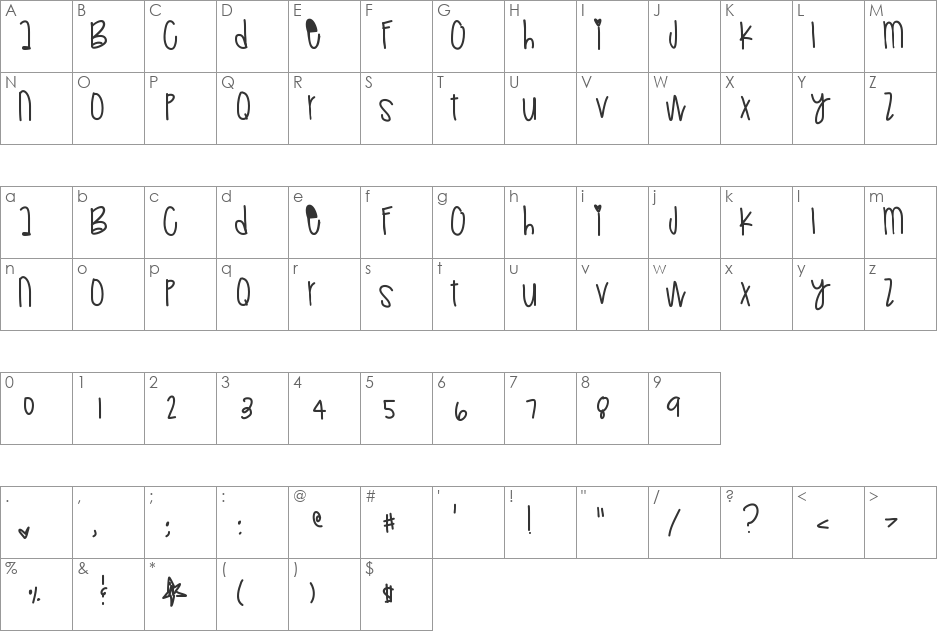 Retrogenious font character map preview