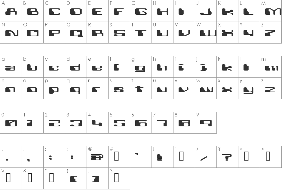Retroheavyfuture font character map preview
