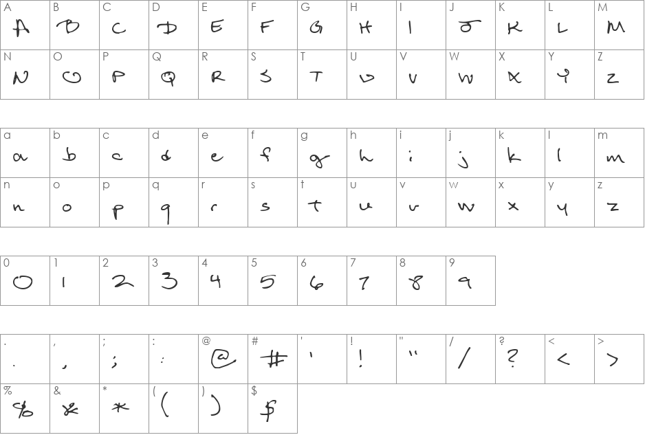 Return of RelayScript font character map preview