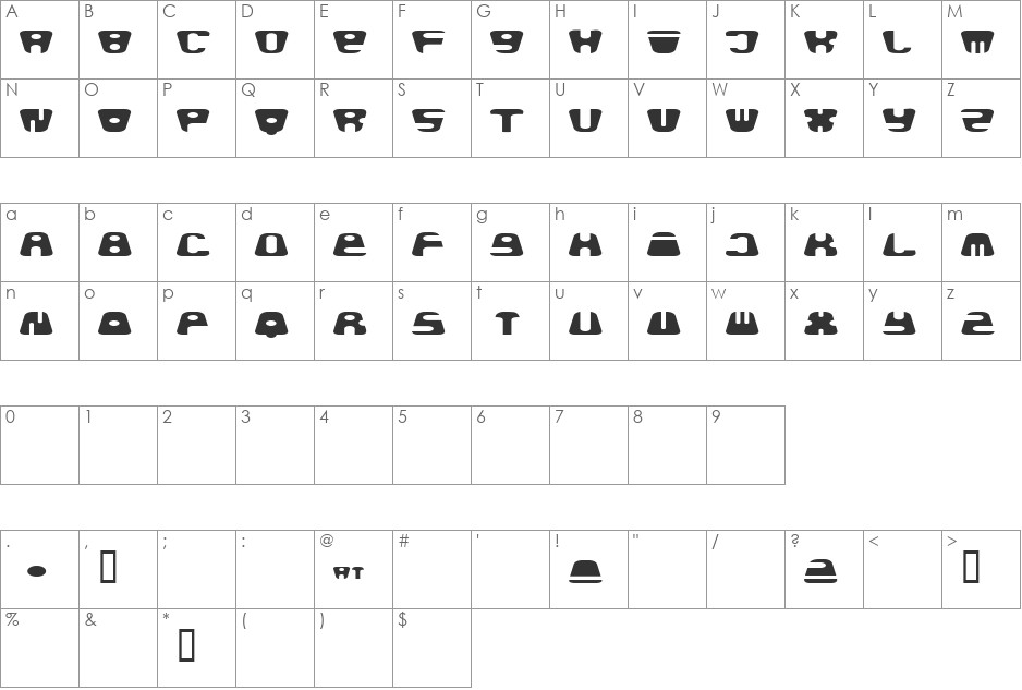 baldhead font character map preview