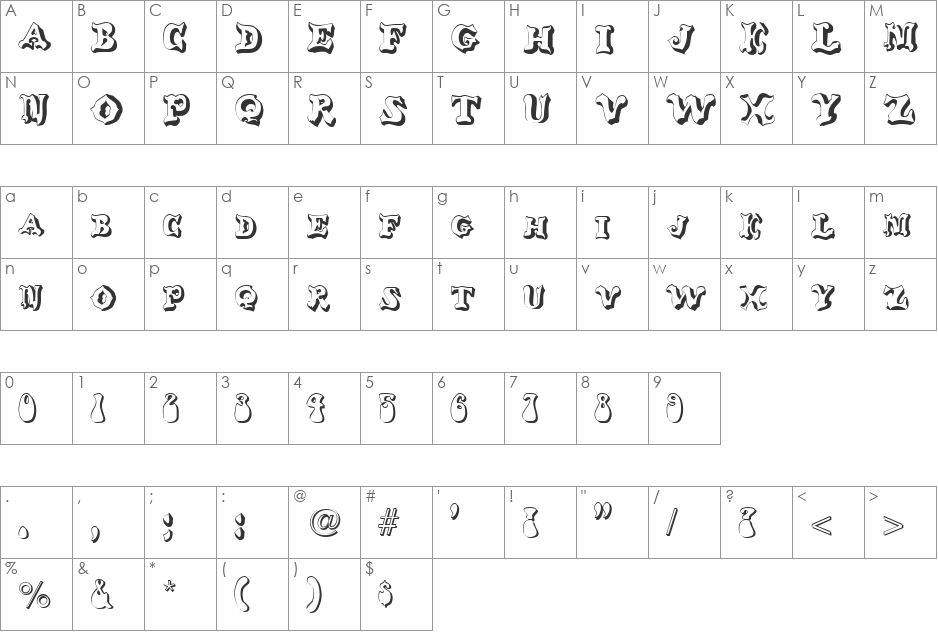 Balduin font character map preview