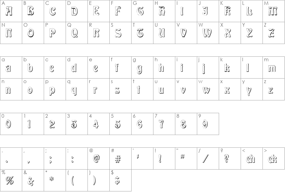 Baldur font character map preview