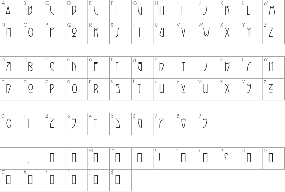 Reverberate font character map preview