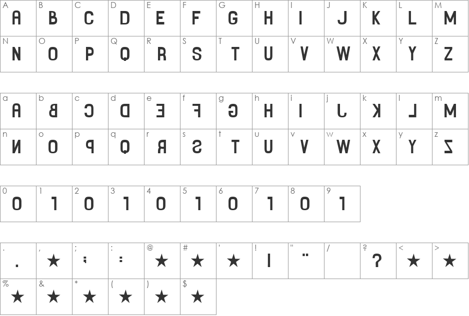 Reversina Thin font character map preview