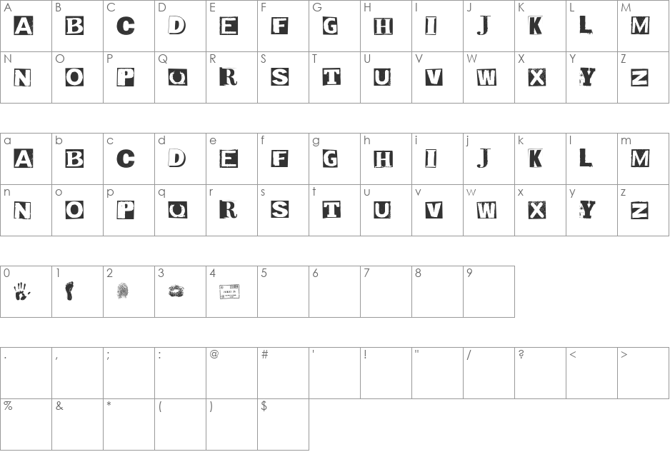Revista font character map preview