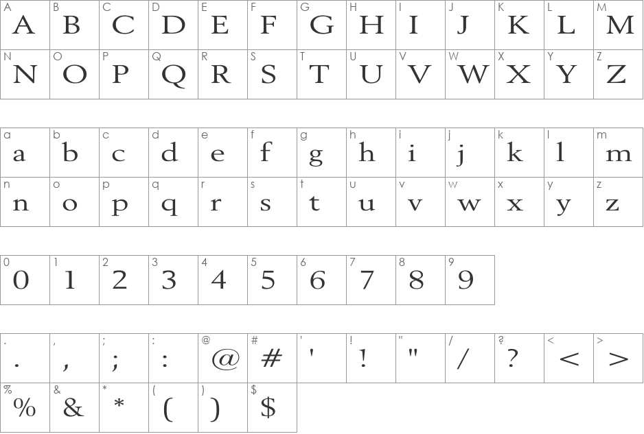Revive OV Wd font character map preview