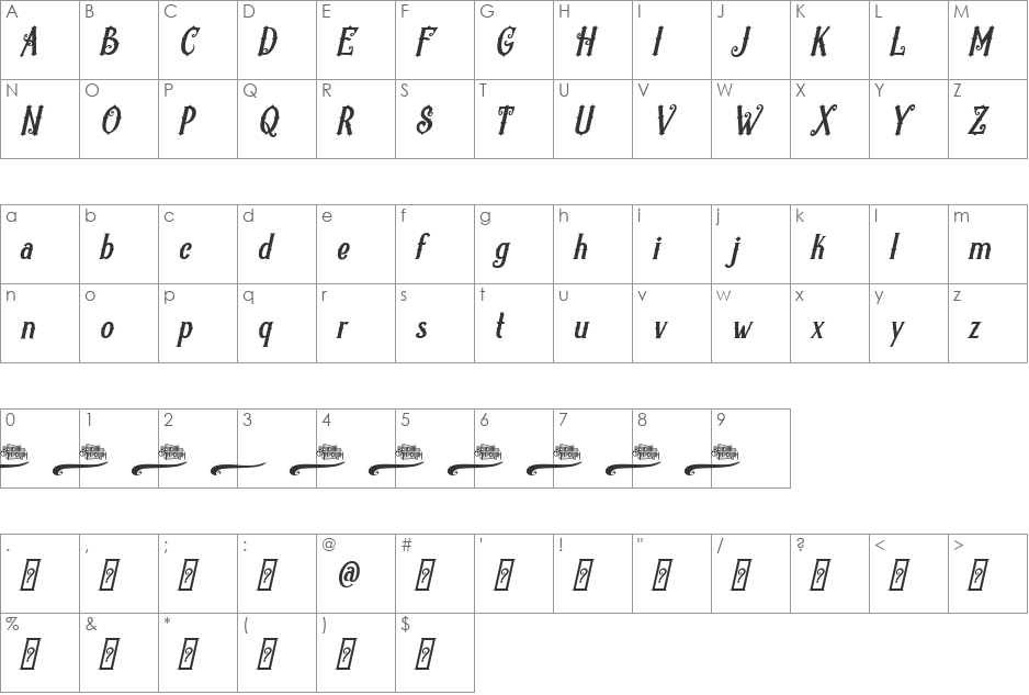 Revorioum font character map preview
