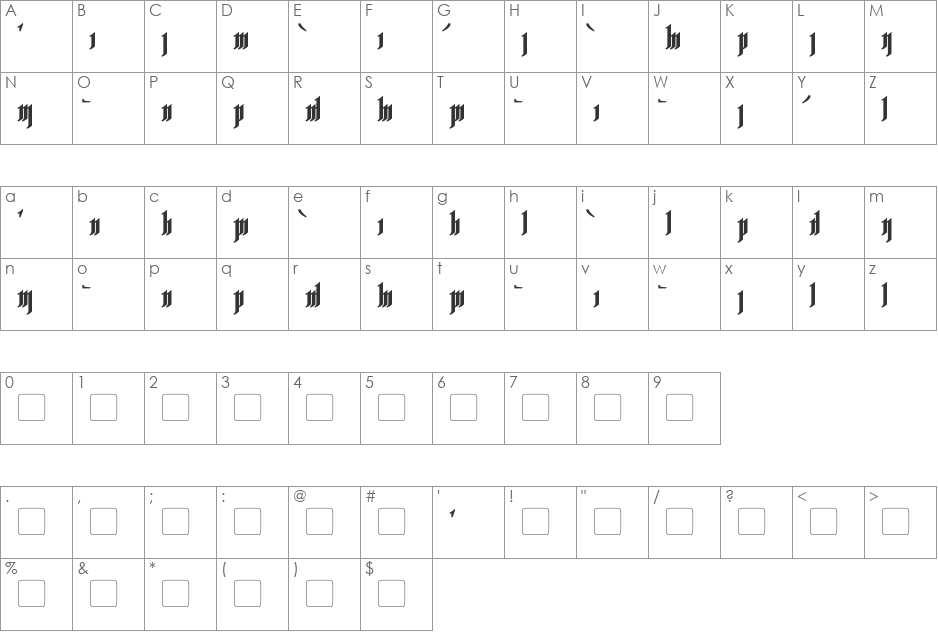 Rhesimol font character map preview