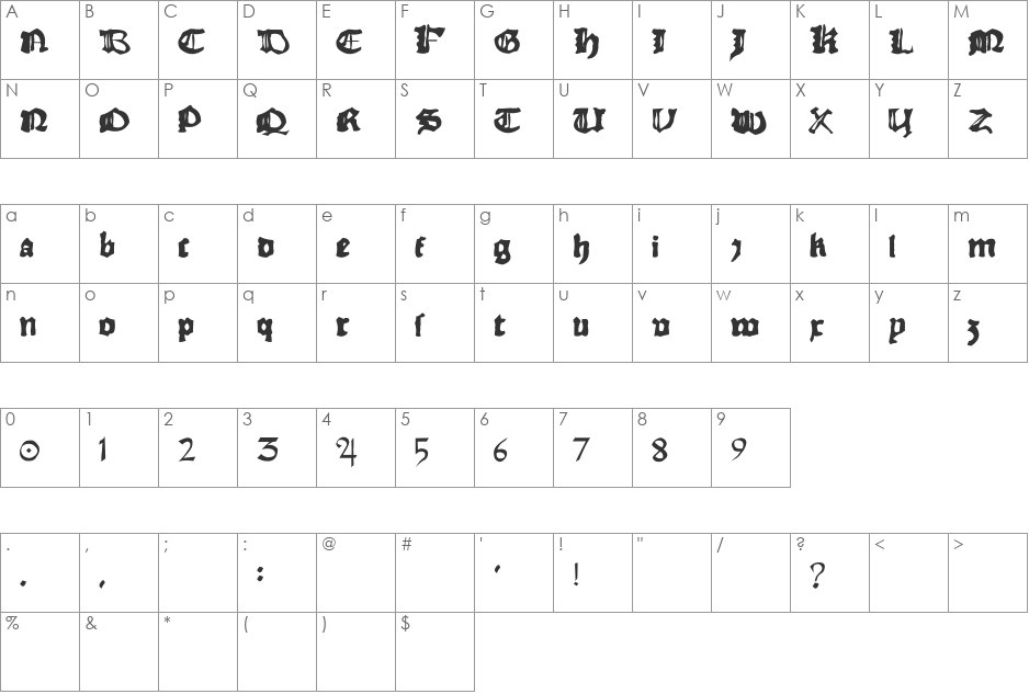 RhymeChronicle1494 font character map preview