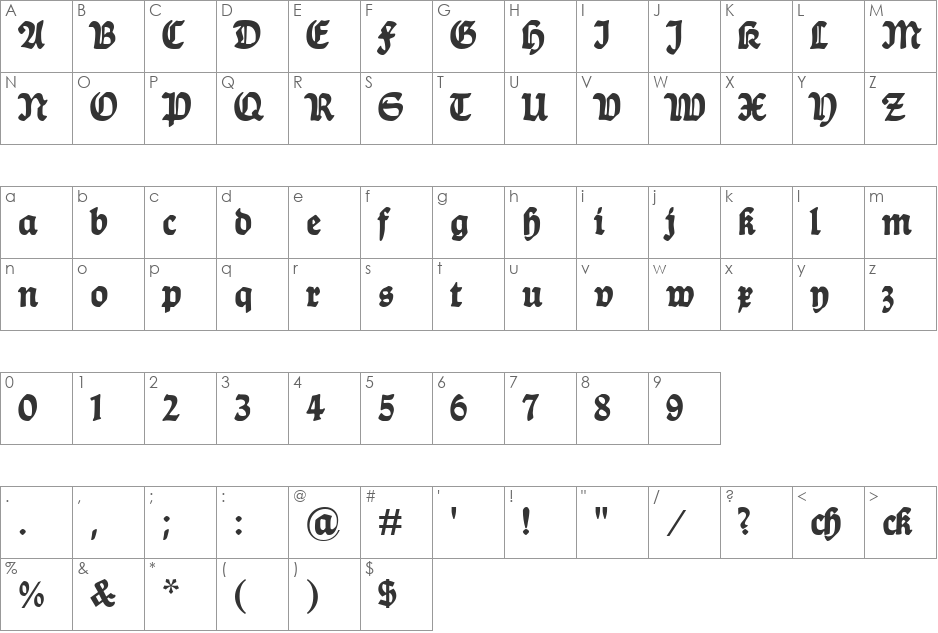 Ballade font character map preview