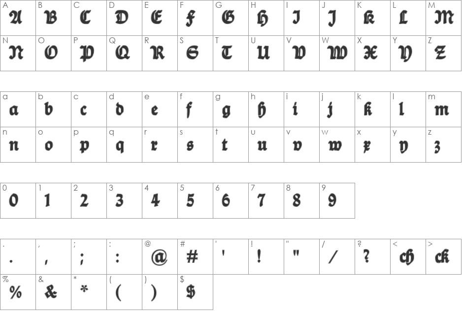 Ballade Contour font character map preview