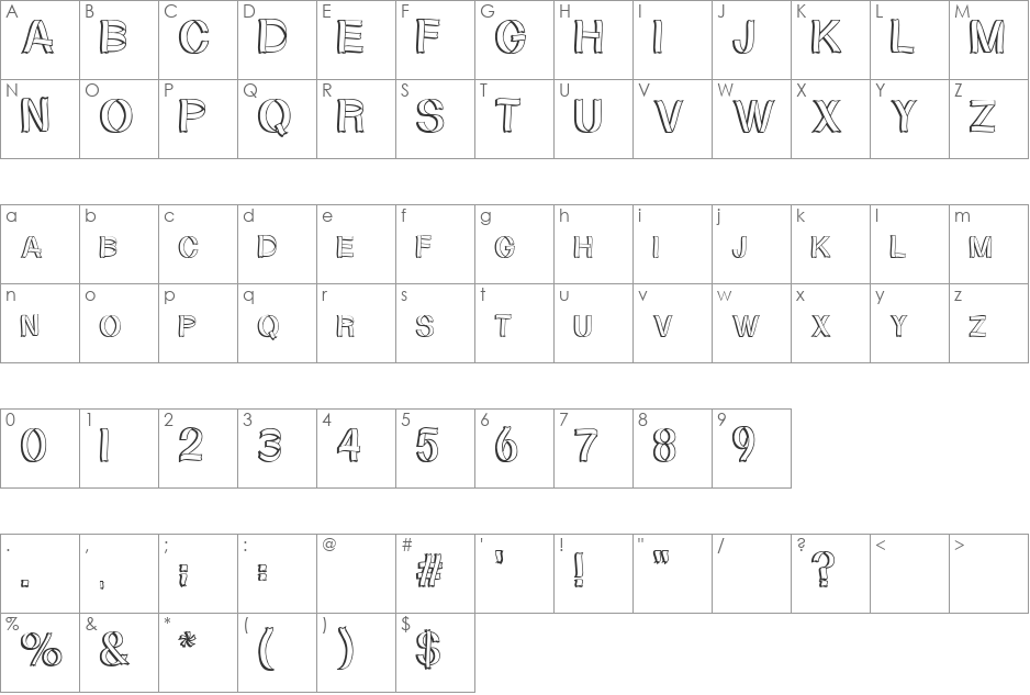 RibbonShadow font character map preview