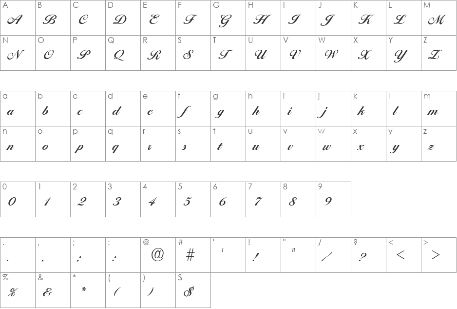 Ballantines font character map preview