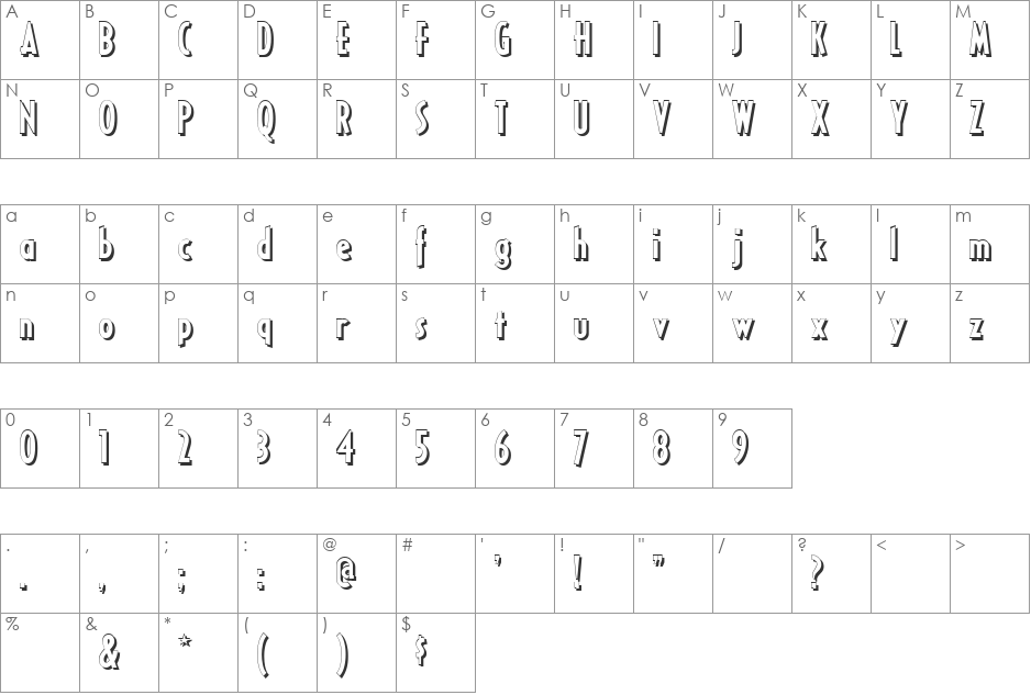 RicksAmericanNF font character map preview