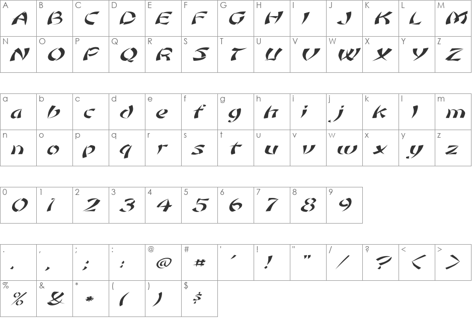 Rickshaw Ex Italic font character map preview