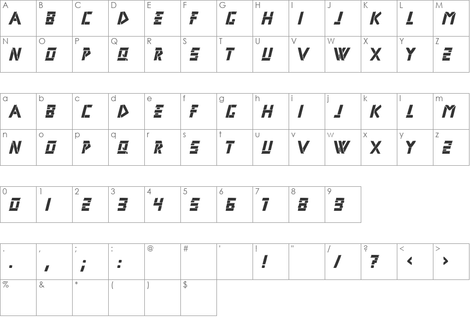 Rifle 1 font character map preview