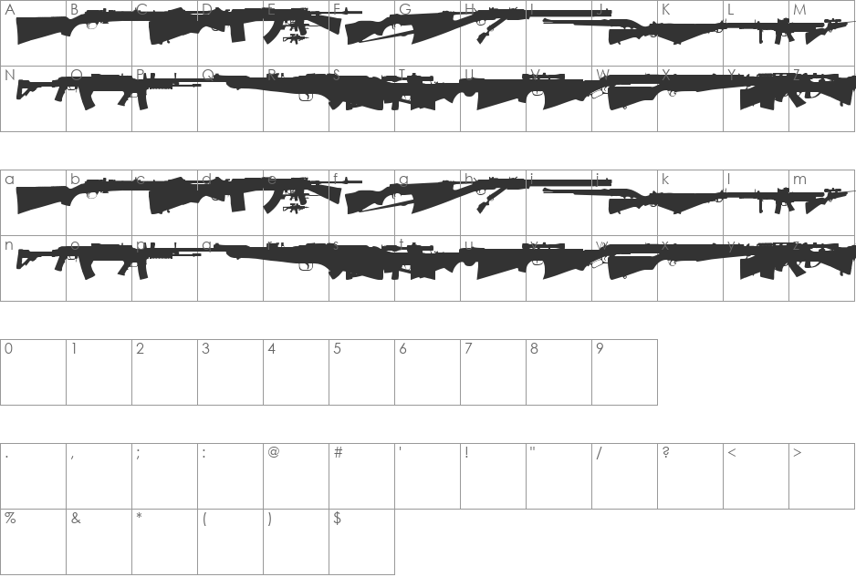 Rifle bats tfb font character map preview