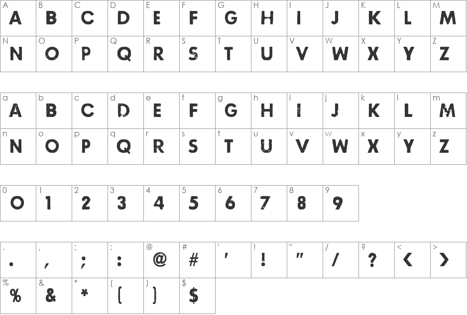 Right here, right now font character map preview