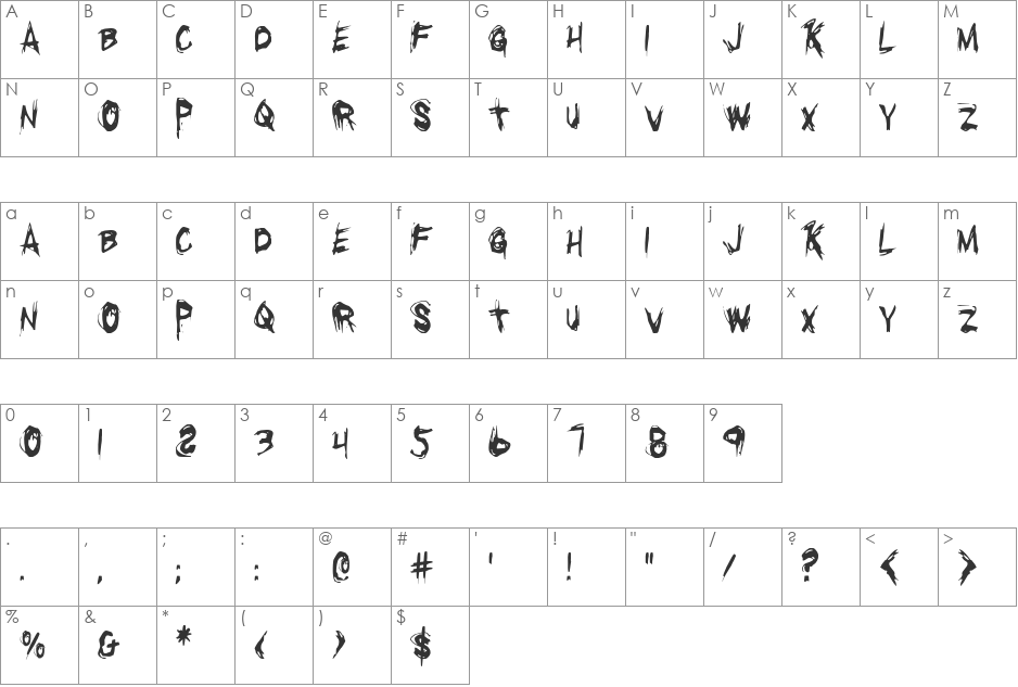 Righteous Kill Condensed font character map preview