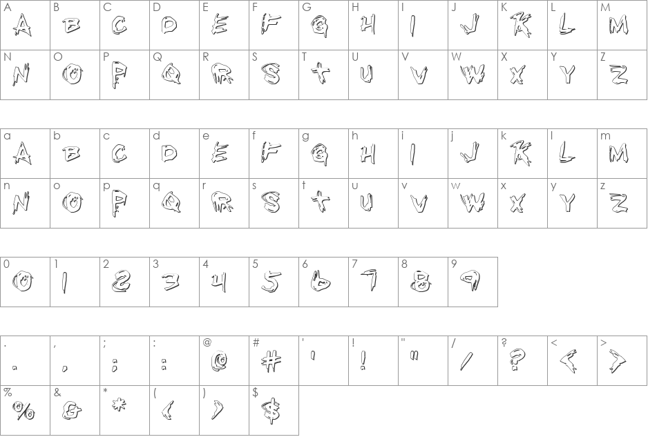 Righteous Kill Outline font character map preview