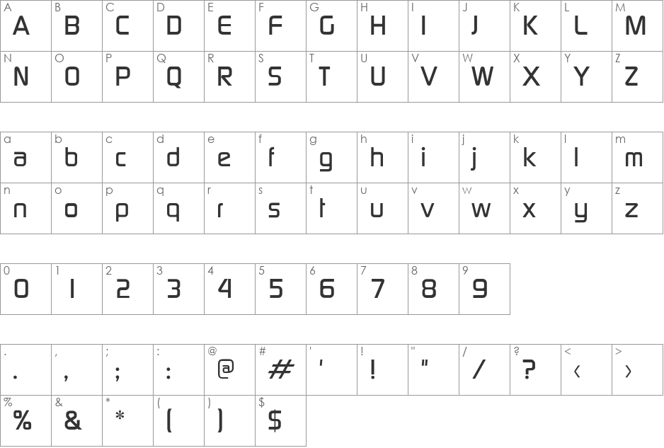 RightOblic font character map preview