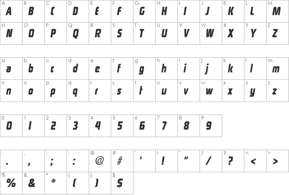 Rinehart font character map preview