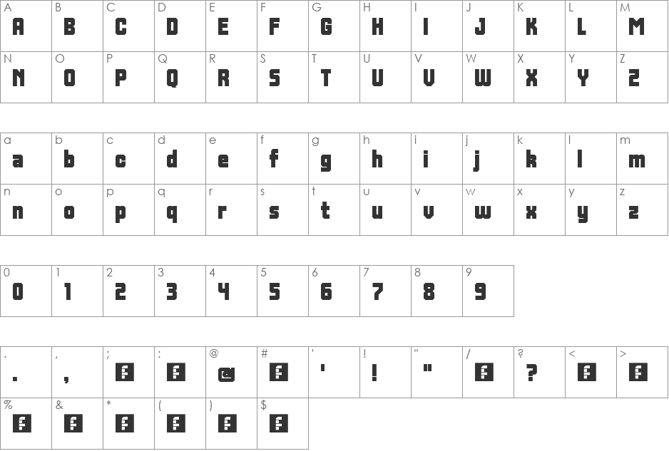 Ring Cloned font character map preview