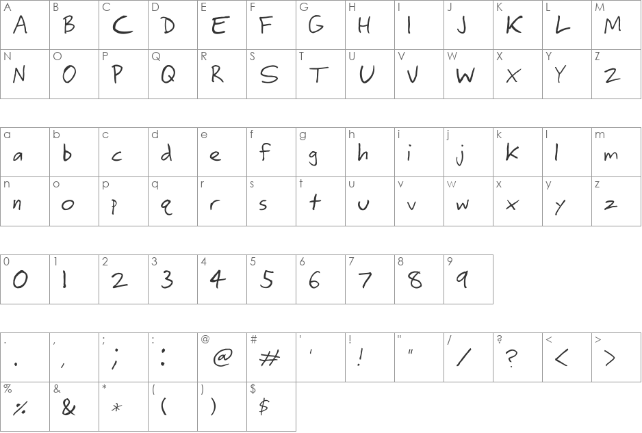 ringey font character map preview