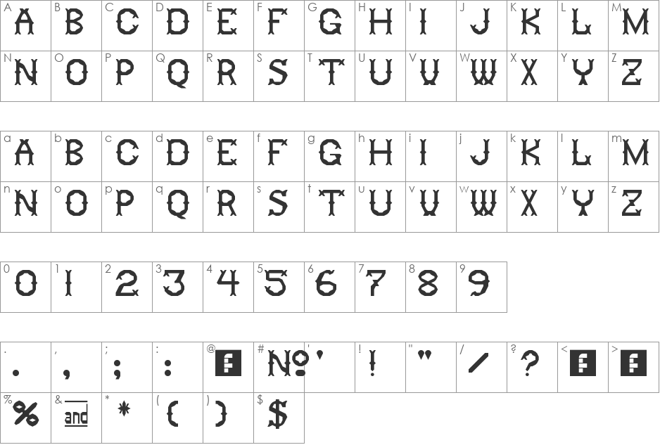 Ringling font character map preview