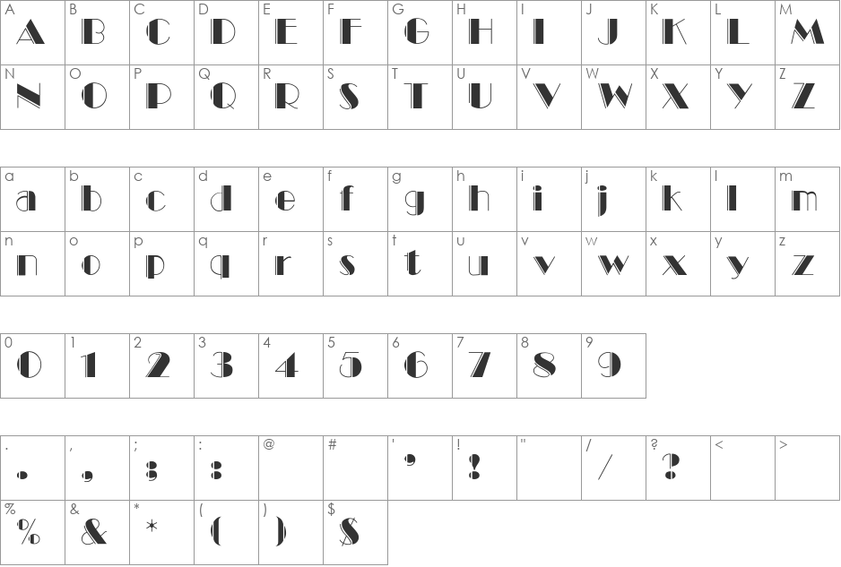 Ballet Engraved font character map preview