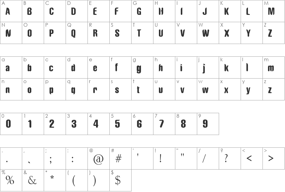 Riotun font character map preview