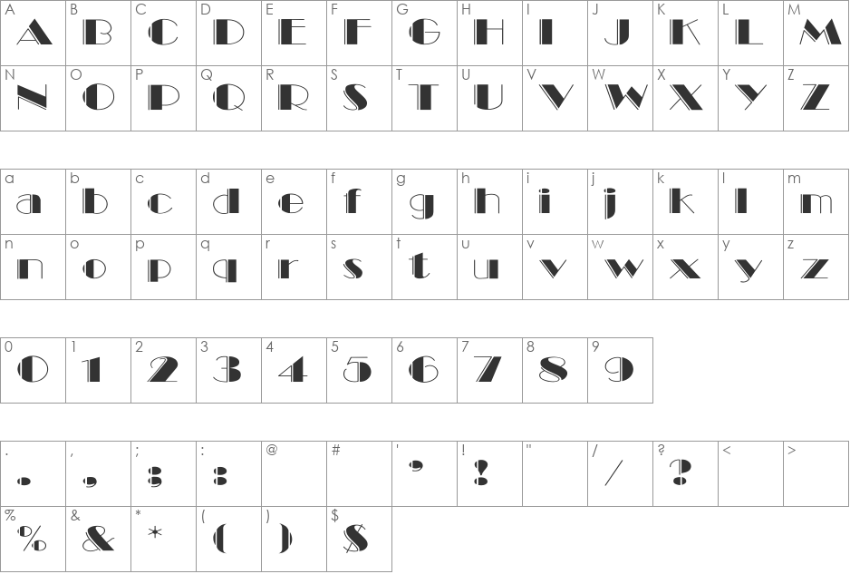 BalletEngraved Wide font character map preview
